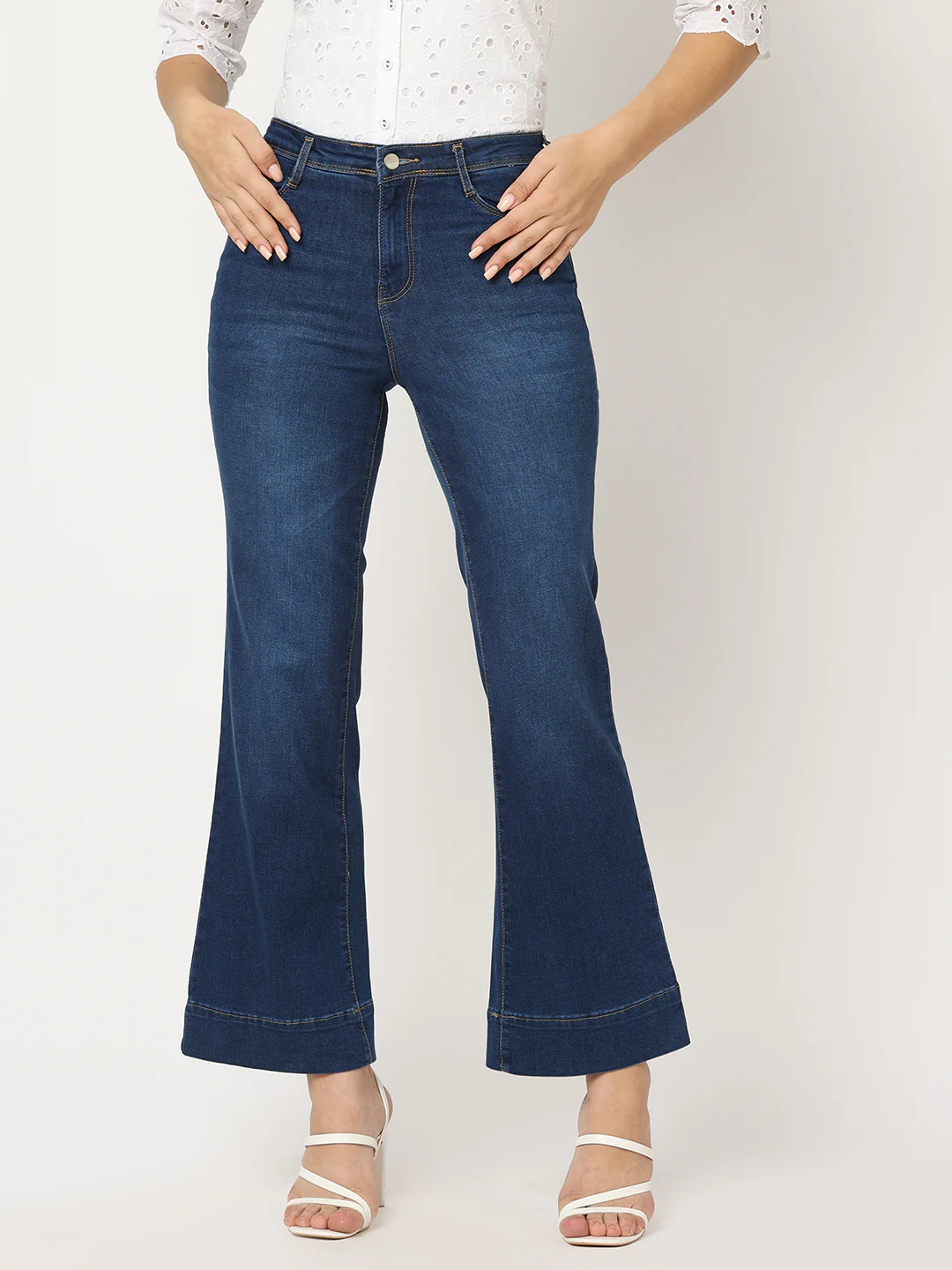 Women Blue High-Rise Wide Leg Jeans - Image 2