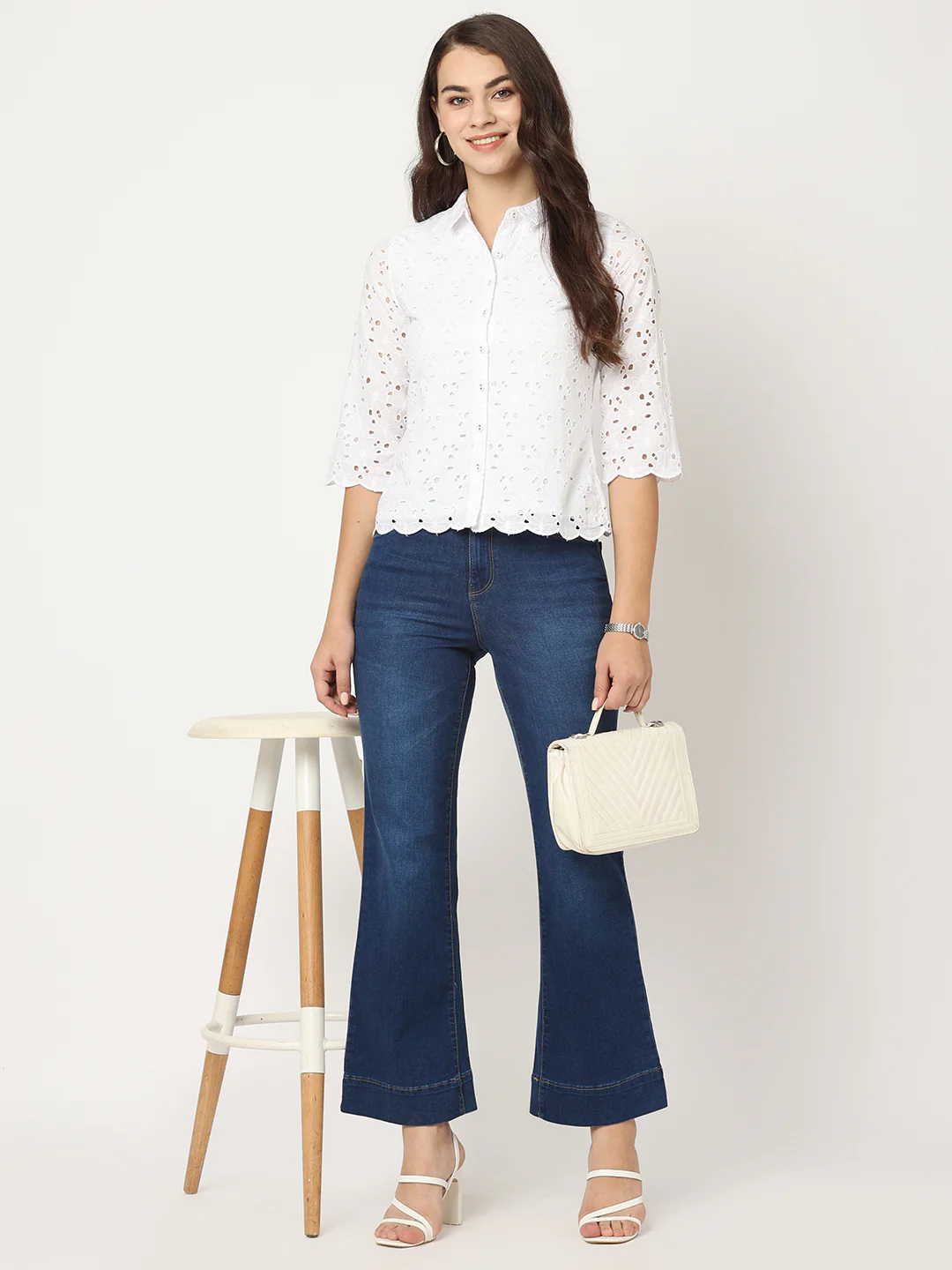 Women Blue High-Rise Wide Leg Jeans - Image 4