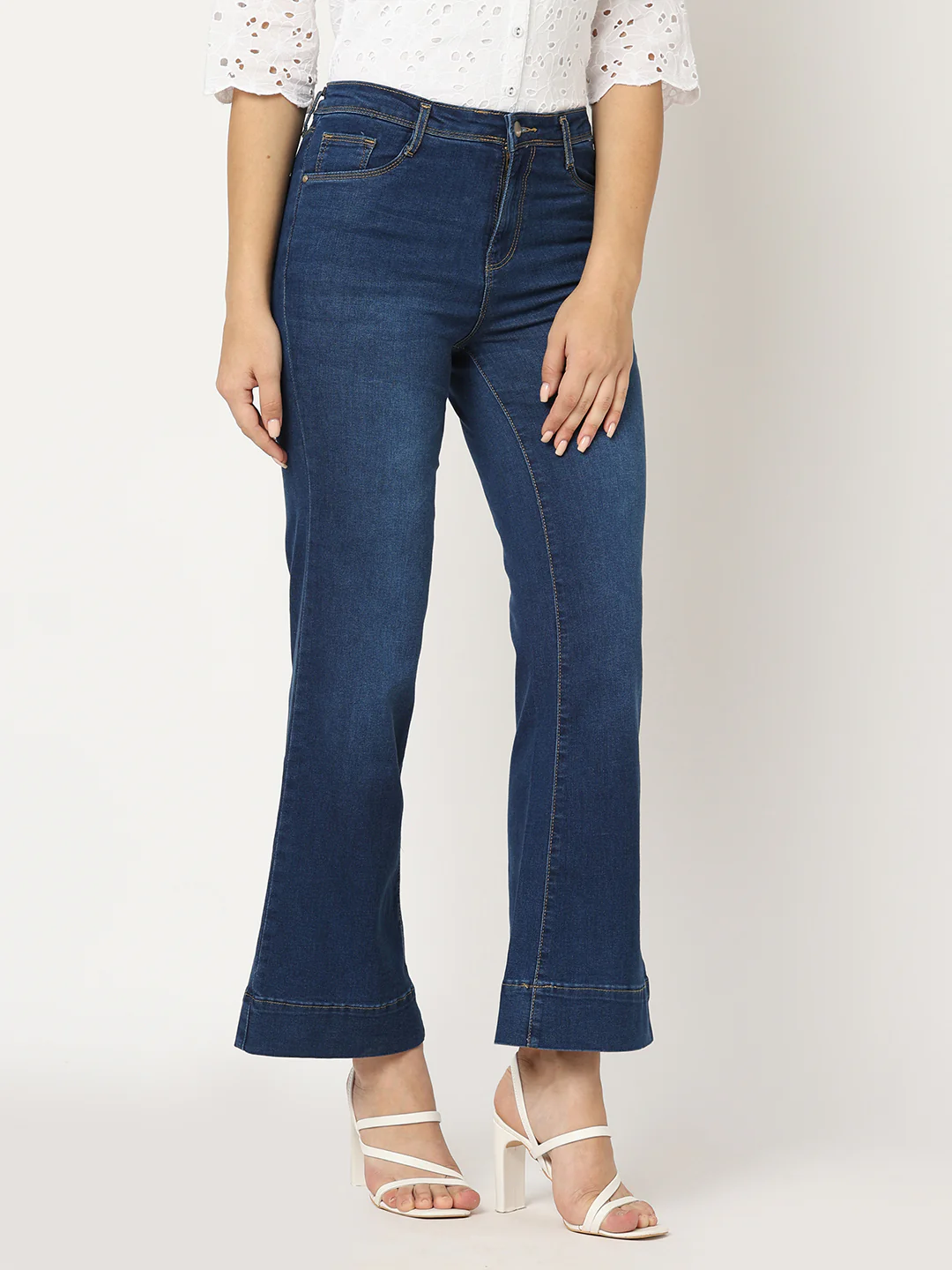 Women Blue High-Rise Wide Leg Jeans - Image 6
