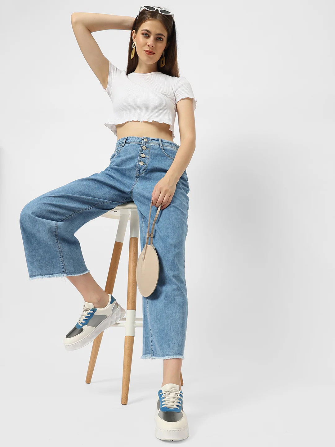 Women Blue High-Rise Wide Leg Jeans