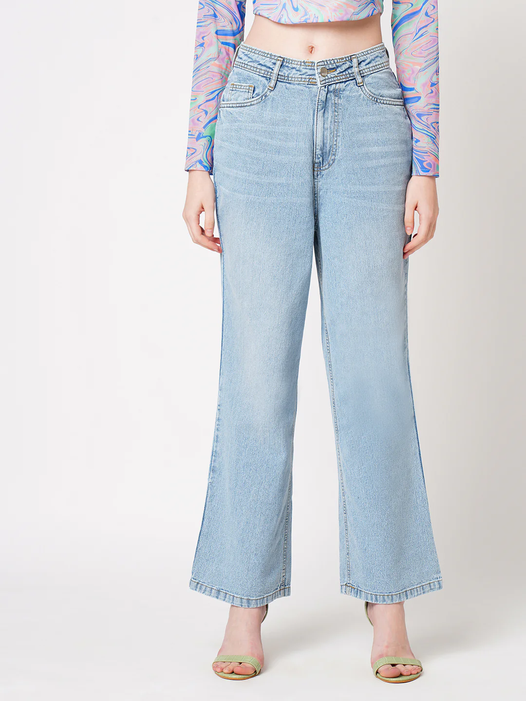 Women Blue High-Rise Wide Leg Jeans - Image 2