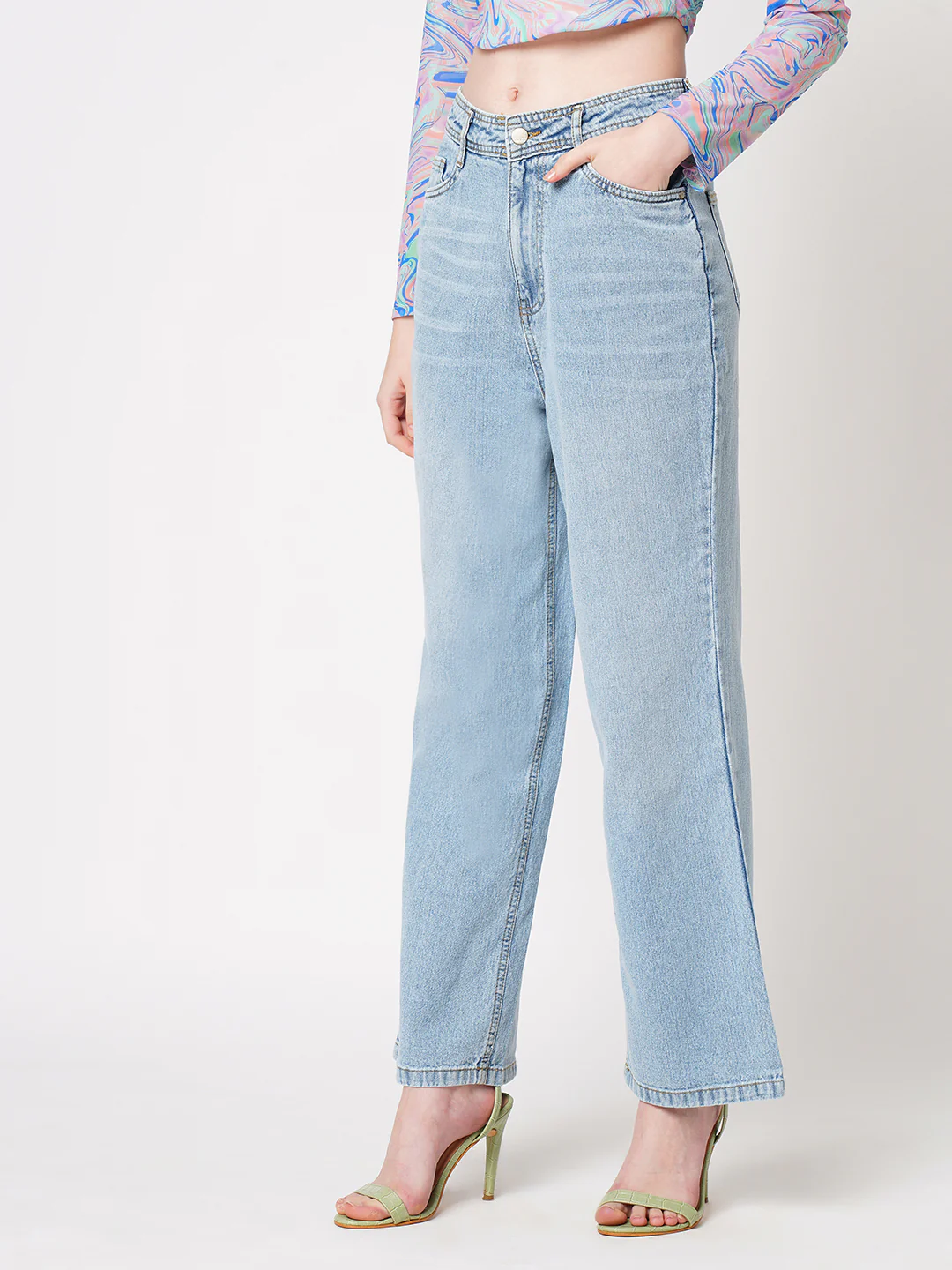 Women Blue High-Rise Wide Leg Jeans - Image 5