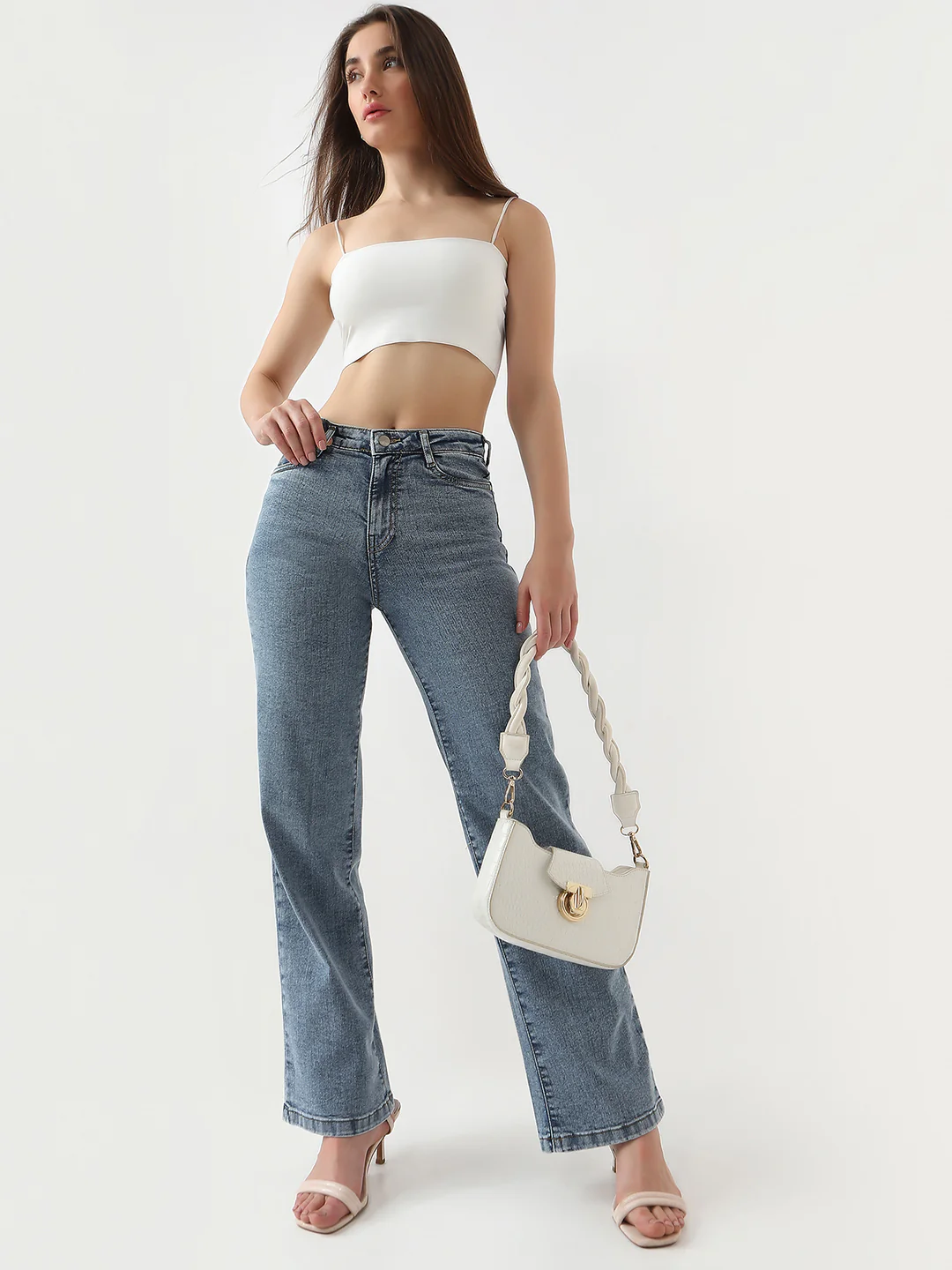 Women Blue High-Rise Wide Leg Jeans