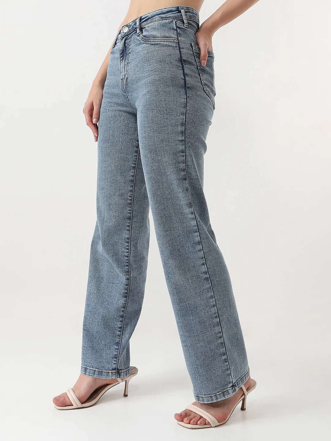 Women Blue High-Rise Wide Leg Jeans - Image 6
