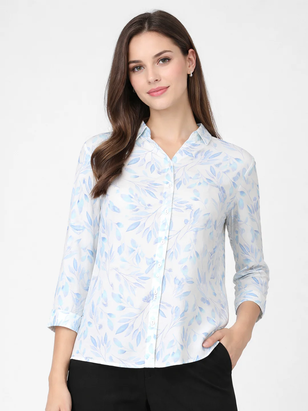 Women Blue Leaf Shirt - Image 2