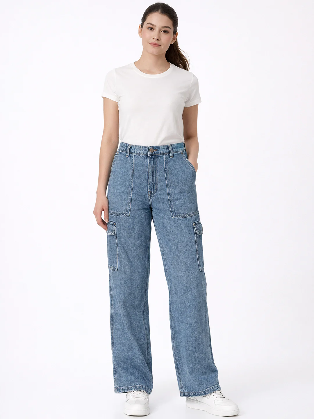 Women Blue Mid-Rise Cargo - Image 4