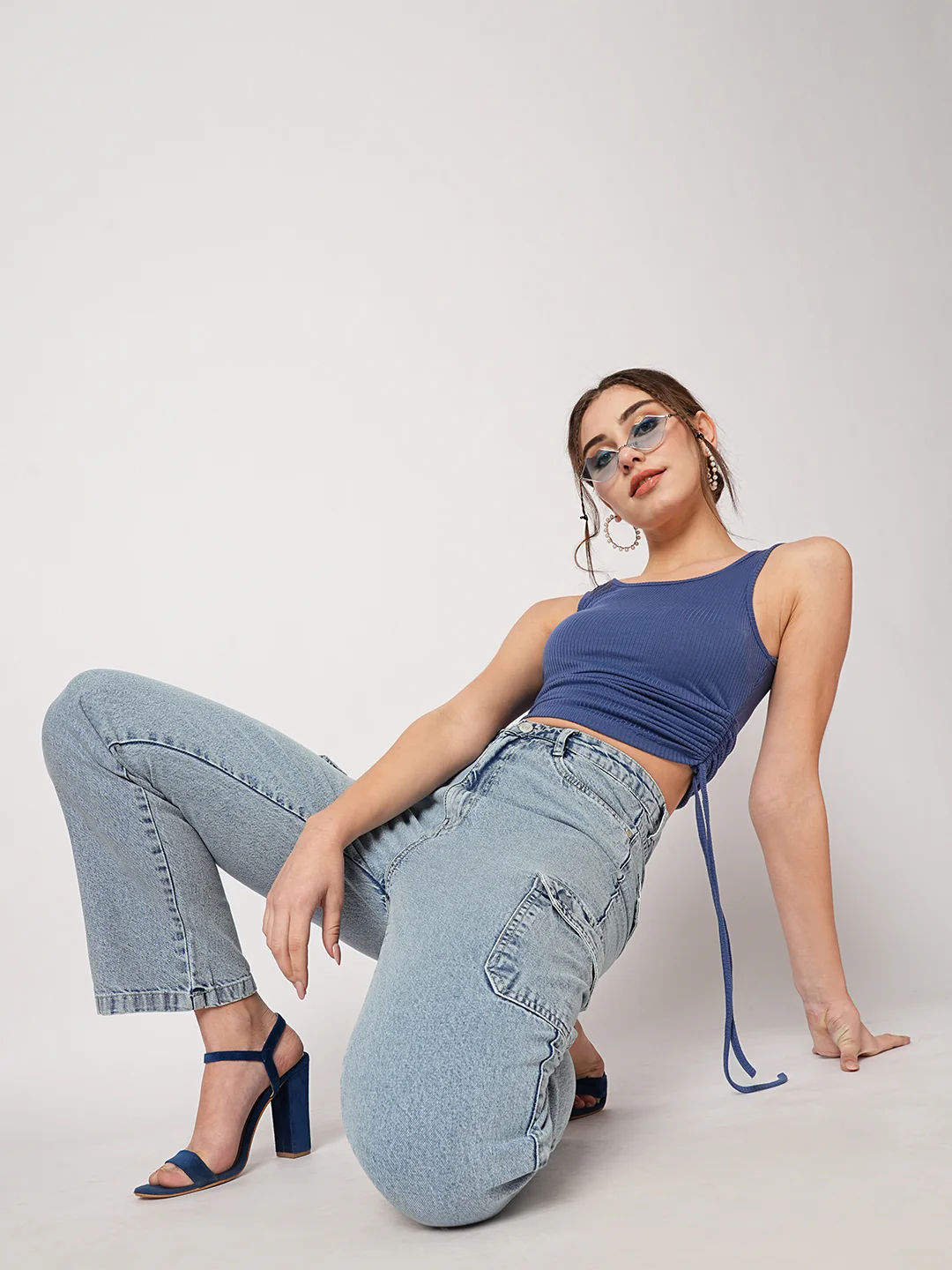 Women Blue Mid-Rise Cargo