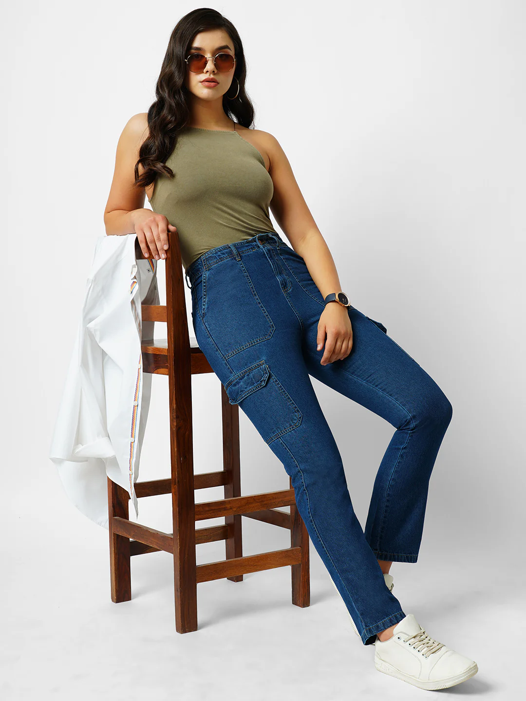 Women Blue Mid-Rise Cargo