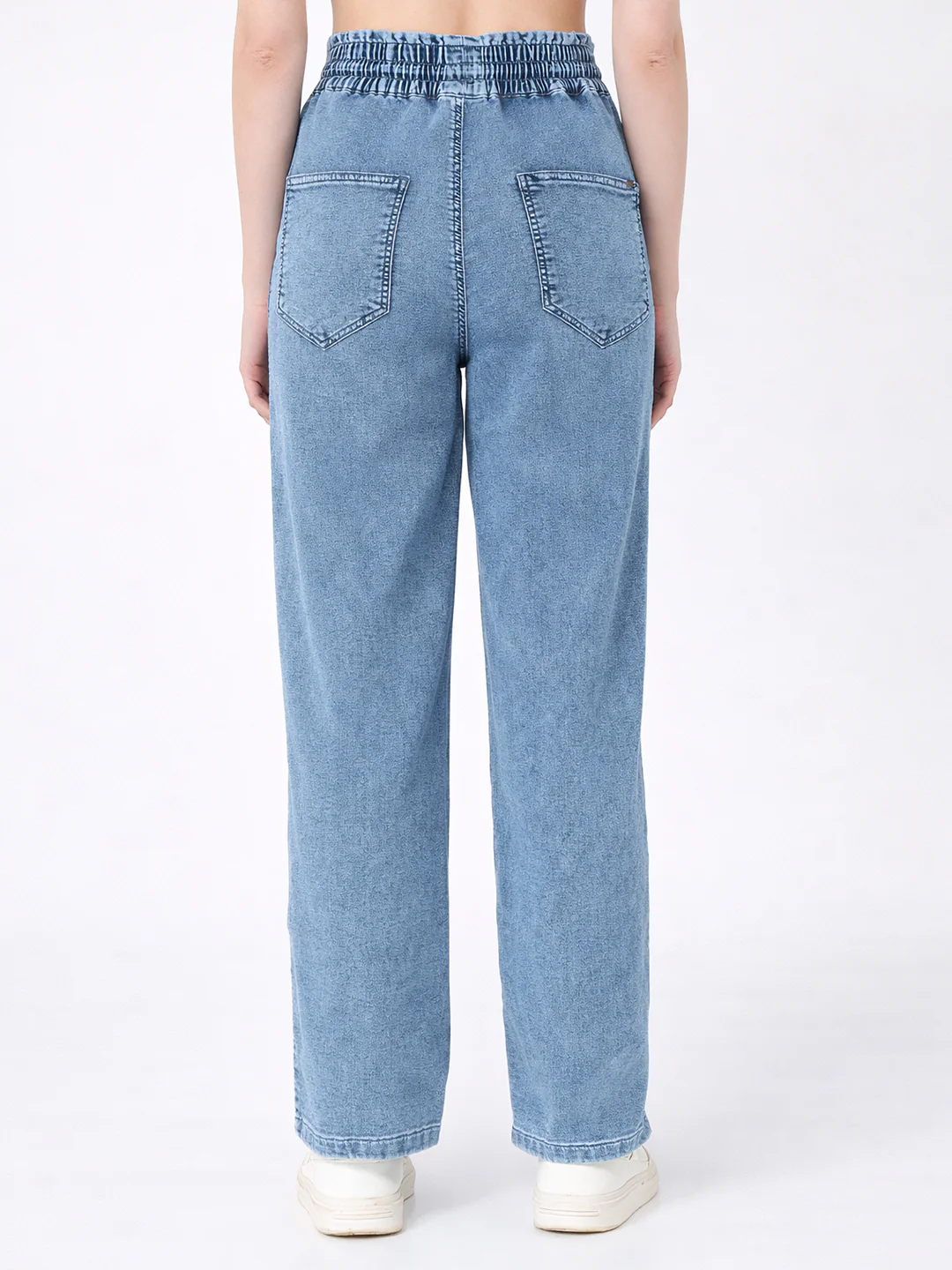Women Blue Mid-Rise Denim Joggers - Image 3