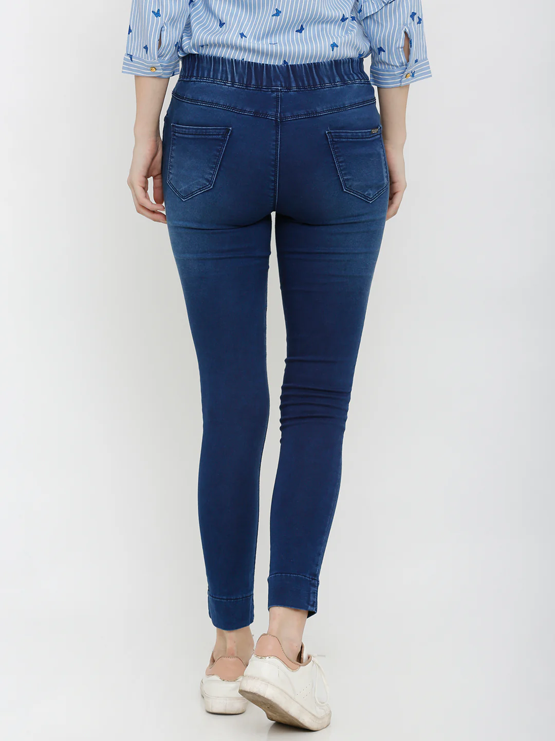 Women Blue Mid-Rise Denim Leggings - Image 3