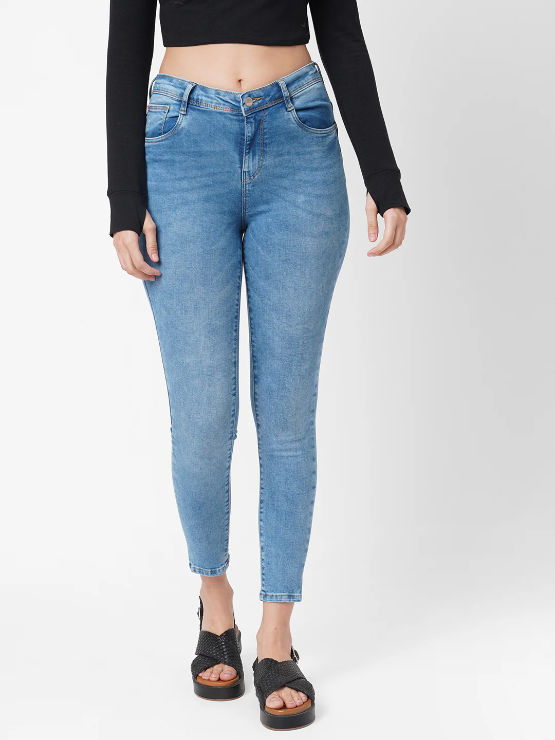 Women Blue Mid-Rise Push Up Super Skinny Jeans - Image 2