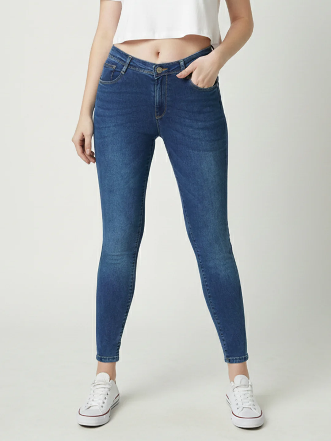 Women Blue Mid-Rise Push Up Super Skinny Jeans - Image 2