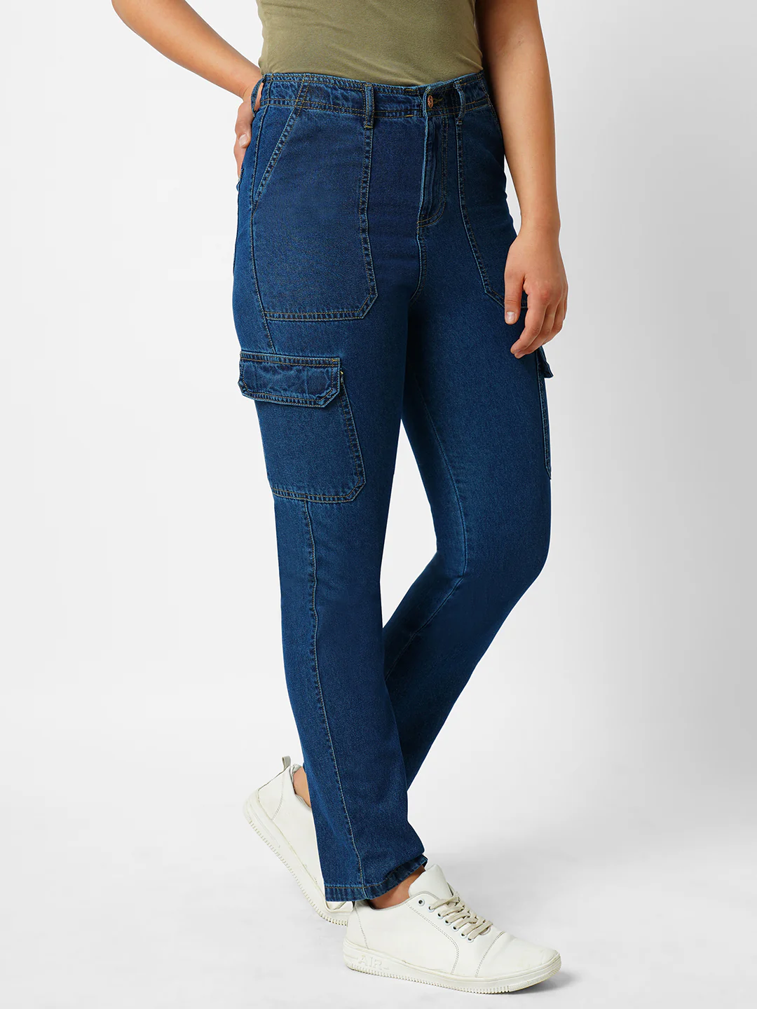 Women Blue Mid-Rise Skinny Cargo - Image 4
