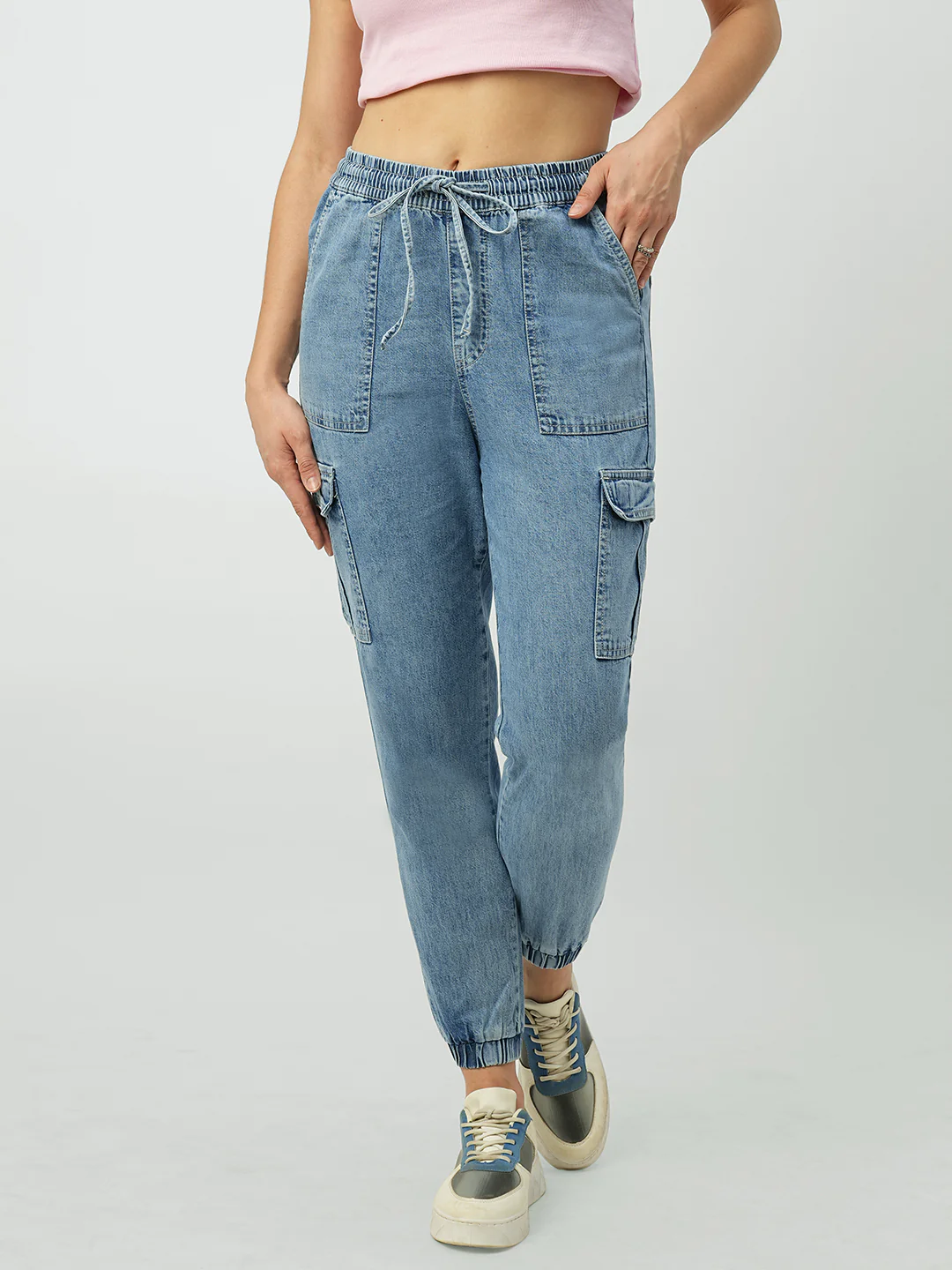 Women Blue Mid-Rise Skinny Cargo - Image 2