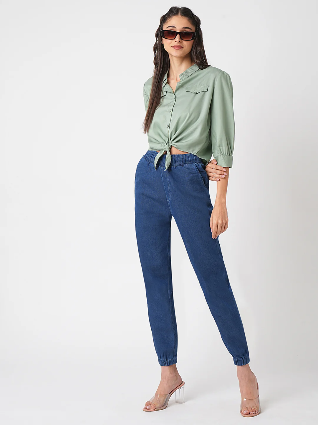 Women Blue Mid-Rise Skinny Joggers - Image 4