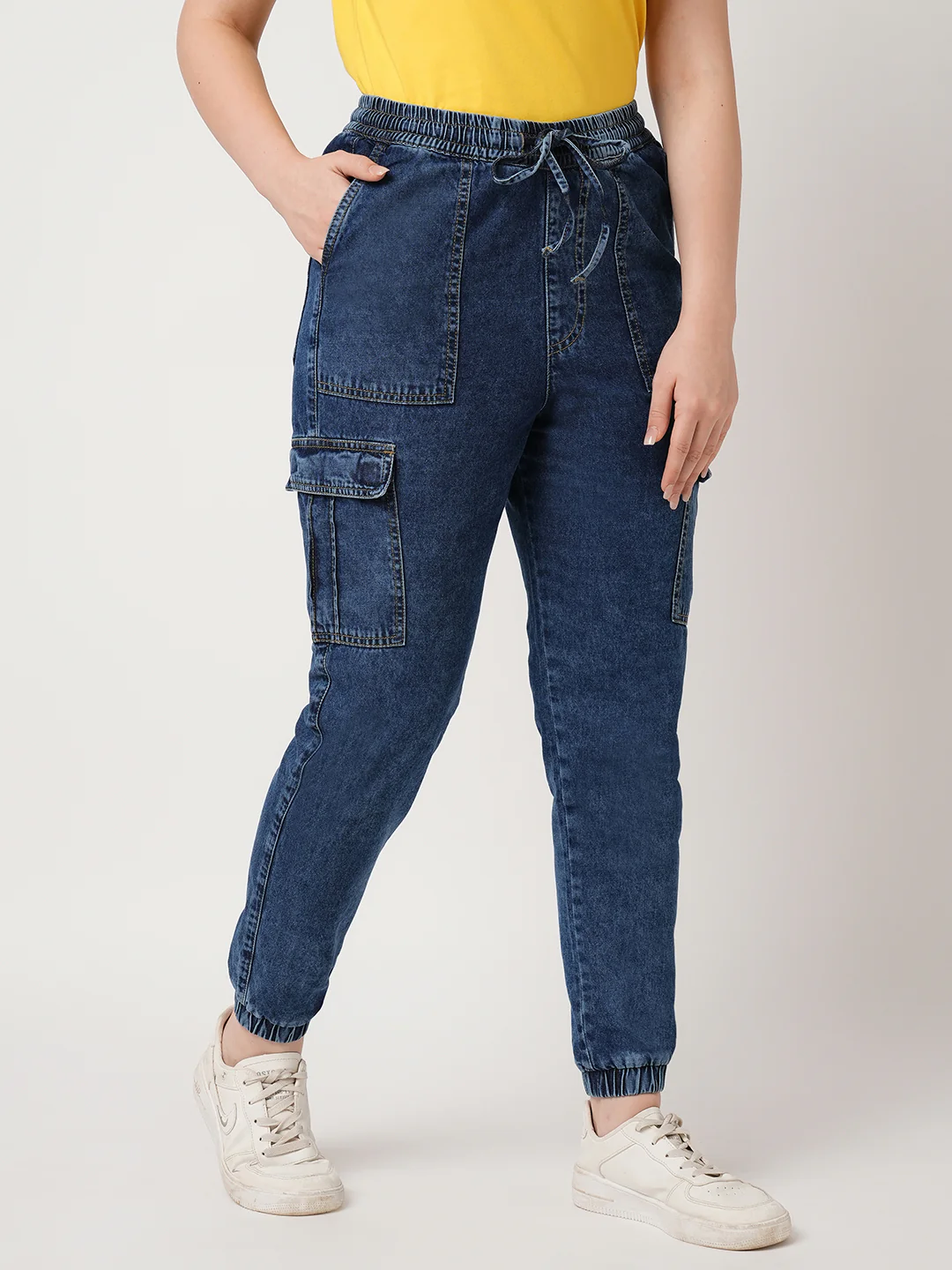 Women Blue Mid-Rise Skinny Joggers - Image 4
