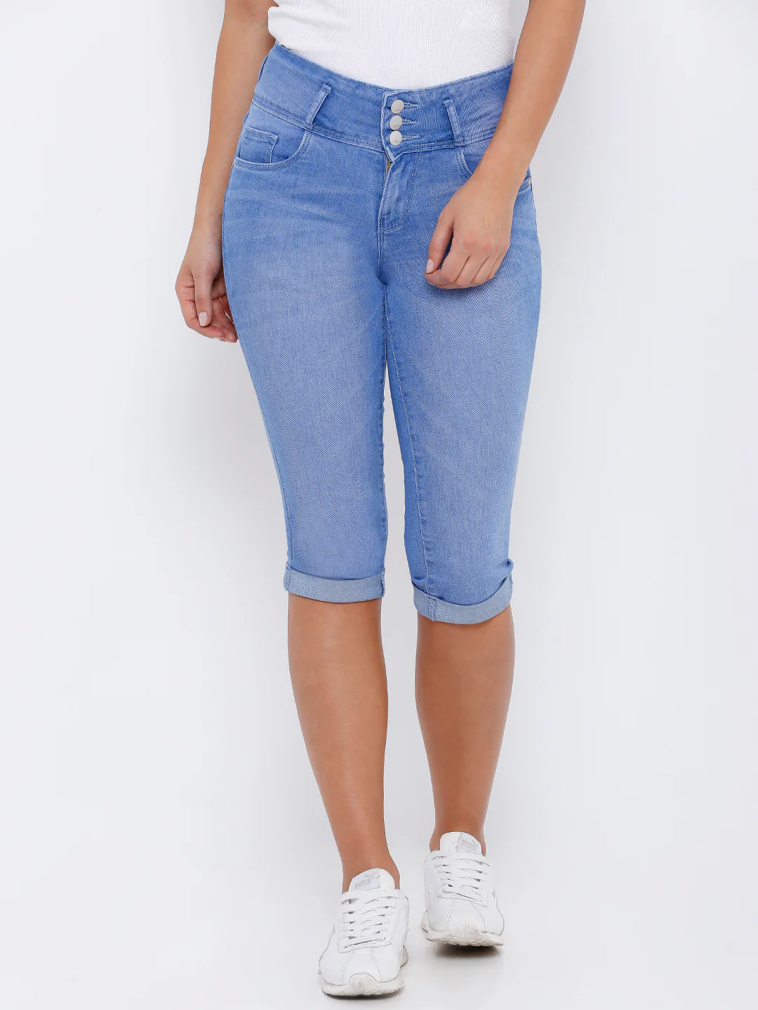 Women Blue Mid-Rise Slim Capri - Image 2