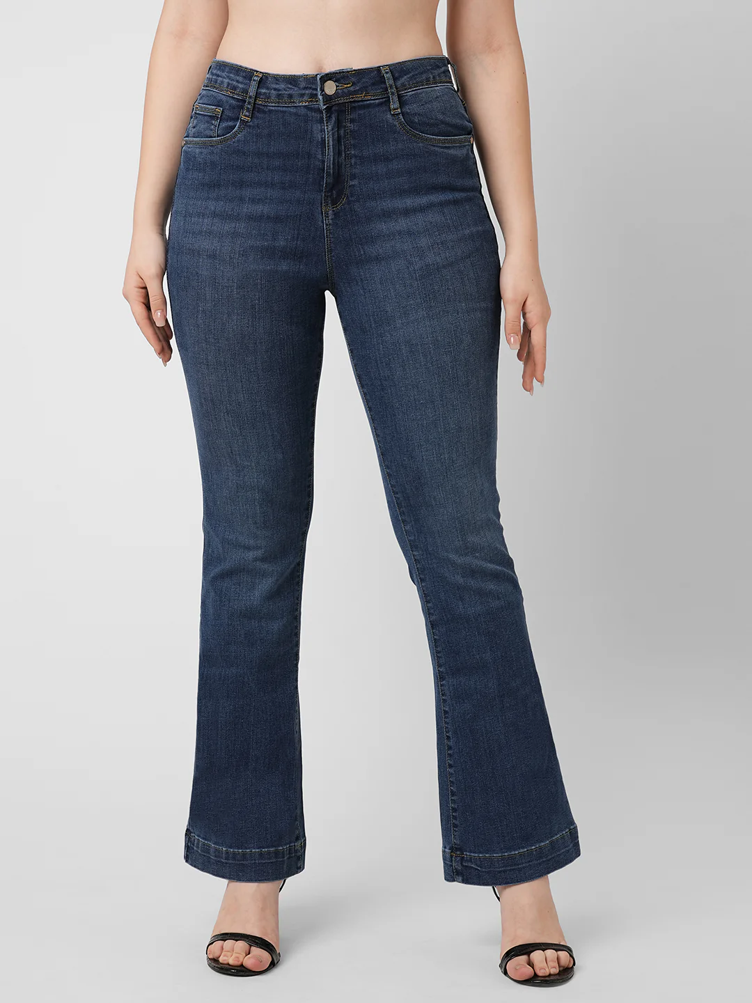 Women Blue Mini Flare Jeans - Image 2