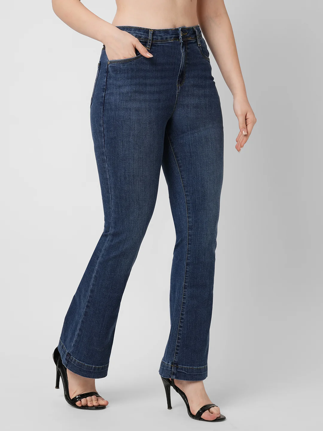 Women Blue Mini Flare Jeans - Image 6