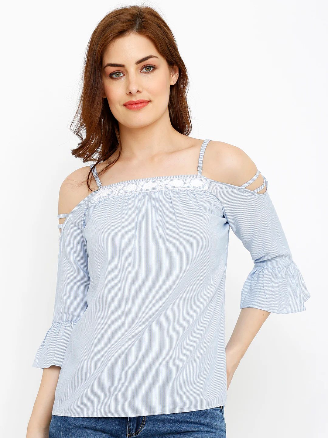 Women Blue Off Shoulder Top - Image 2