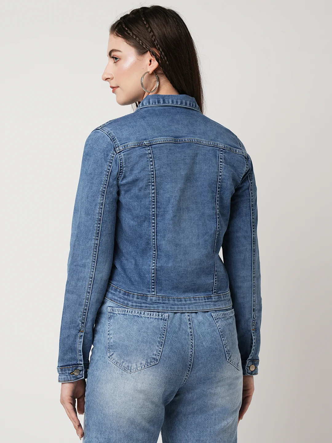 Women Blue Slim Fit Denim Jacket - Image 3