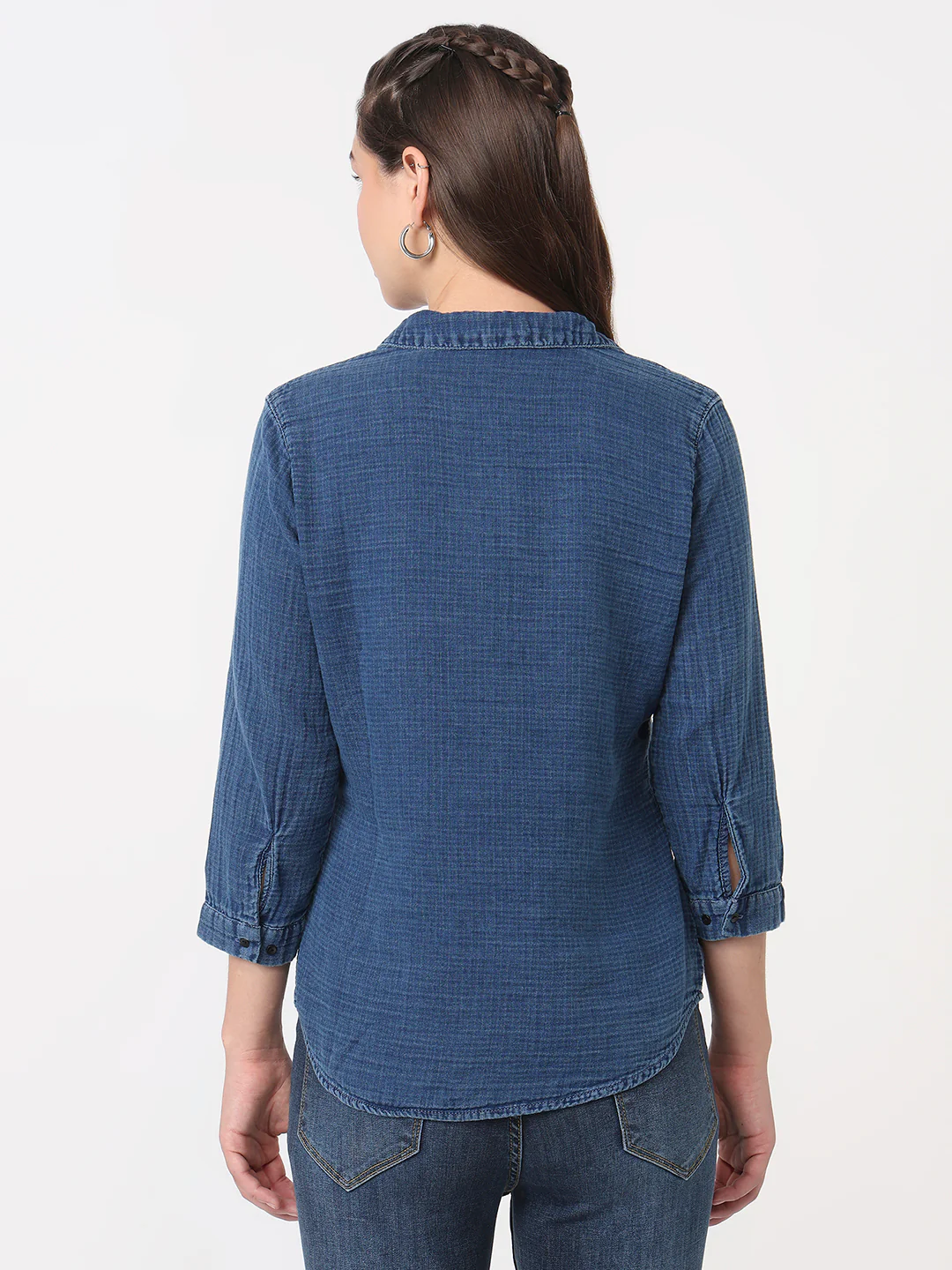 Women Blue Slim Fit Shirt - Image 3