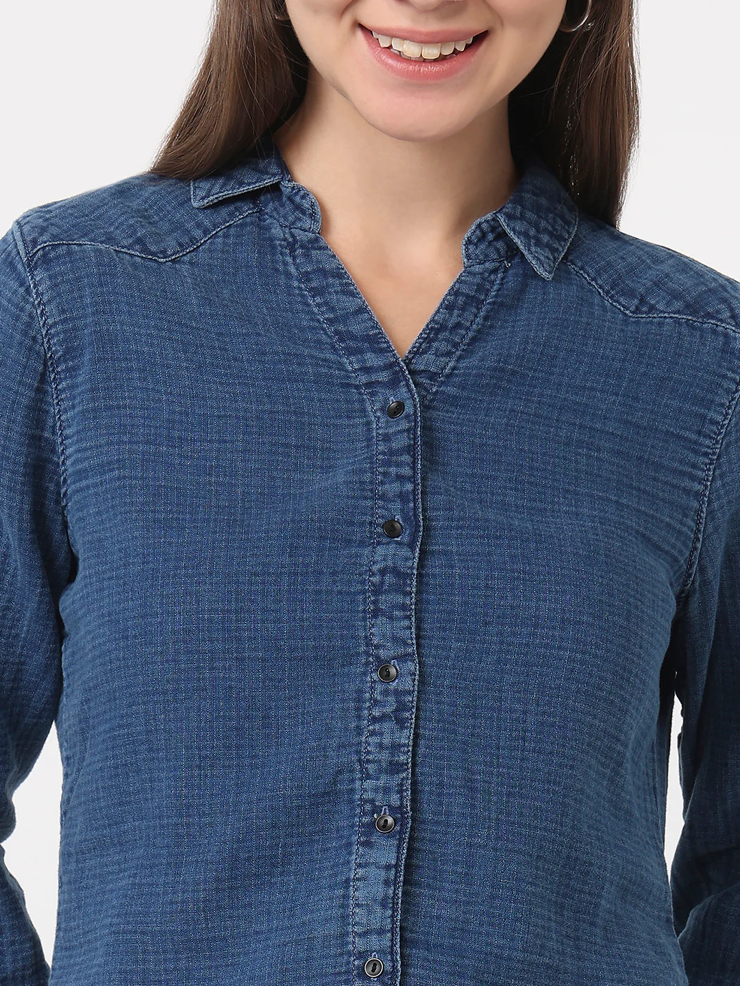 Women Blue Slim Fit Shirt - Image 6