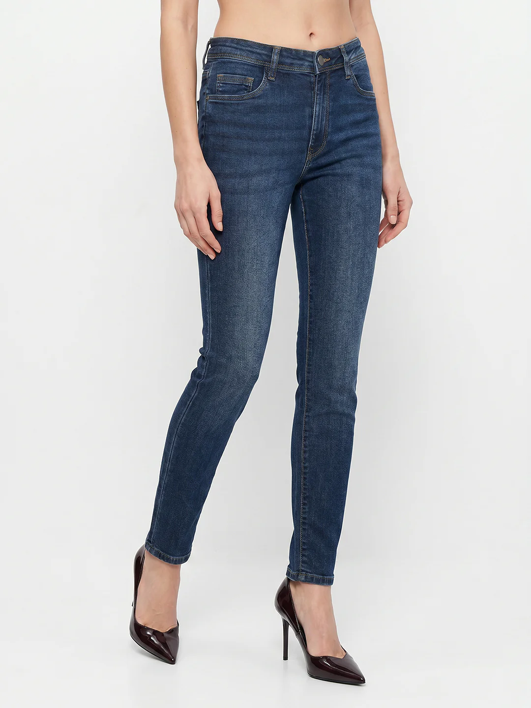Women Blue Slim High-Rise Straight Fit Jeans - Image 6