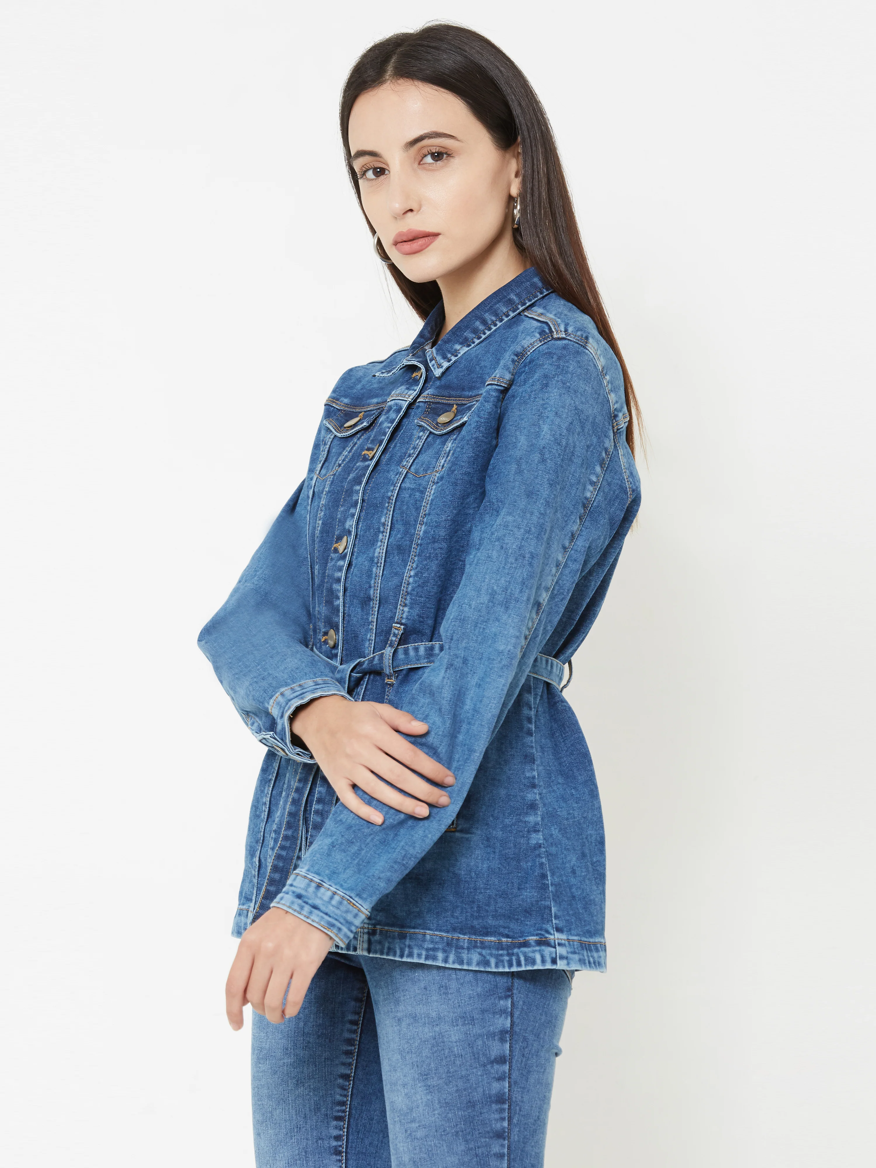 Women Blue Slim Jackets - Image 4