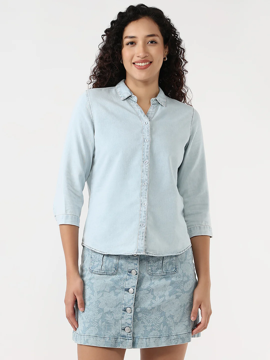 Women Blue Slim Shirt - Image 2