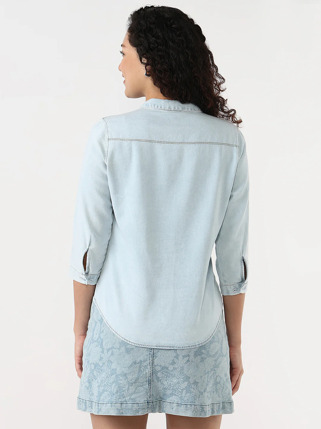 Women Blue Slim Shirt - Image 3