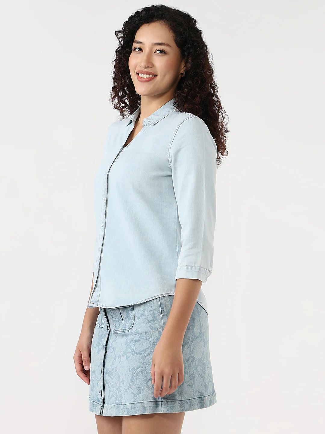 Women Blue Slim Shirt - Image 4