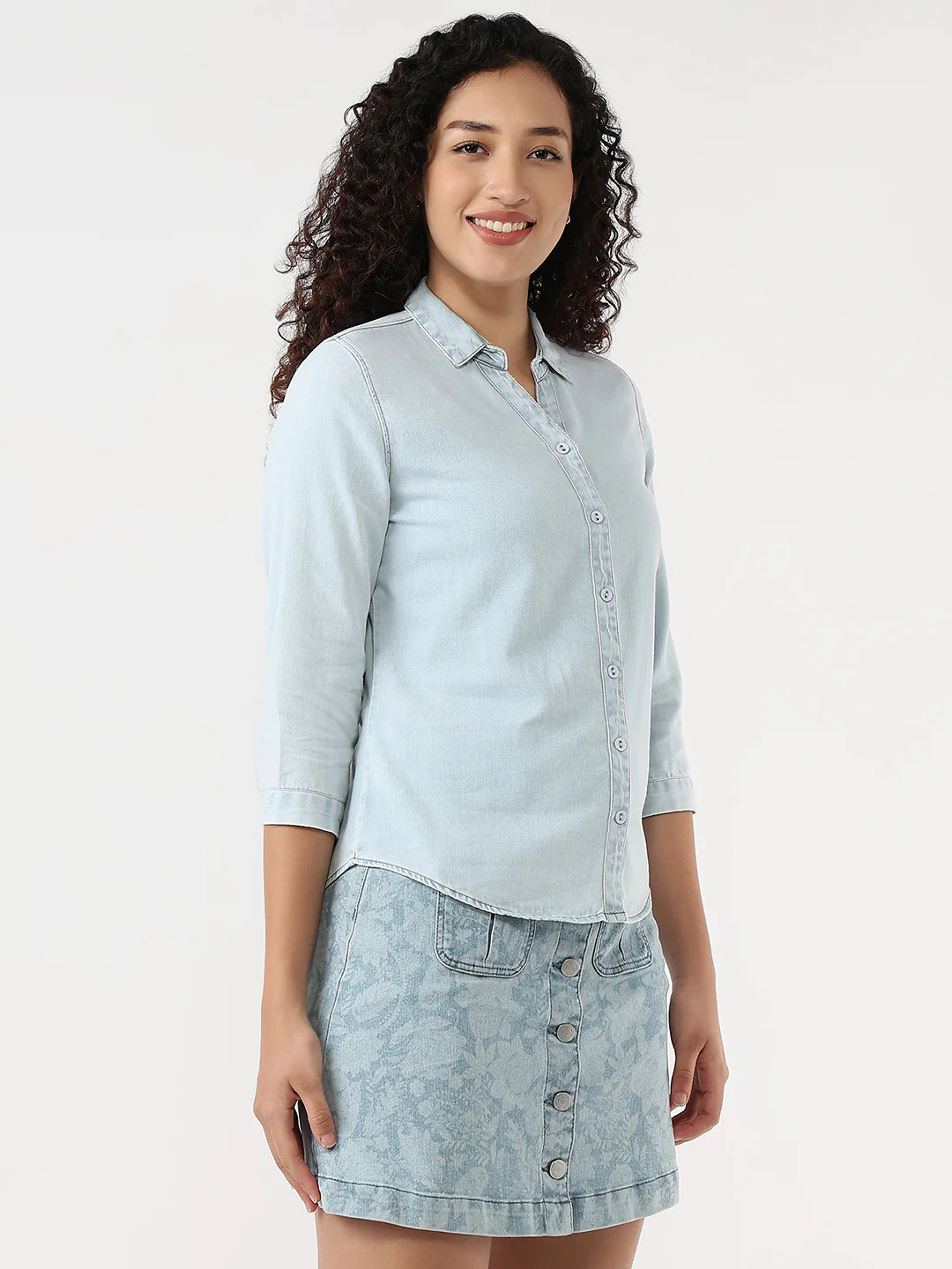 Women Blue Slim Shirt - Image 5