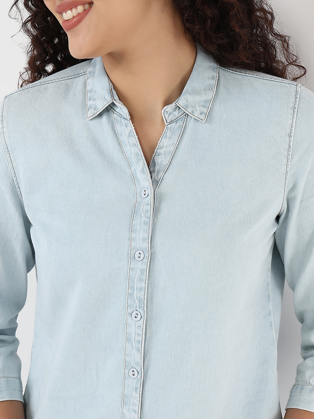 Women Blue Slim Shirt - Image 6