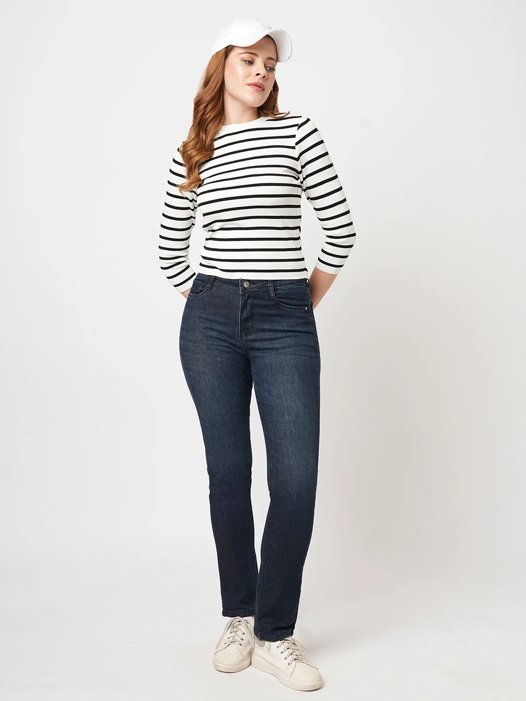Women Blue Snug Straight Jeans - Image 4