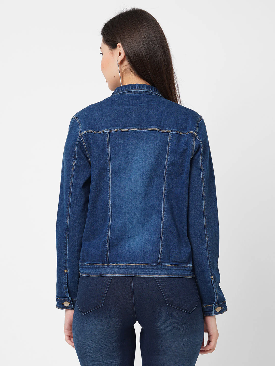 Women Blue Solid Denim Jacket - Image 3
