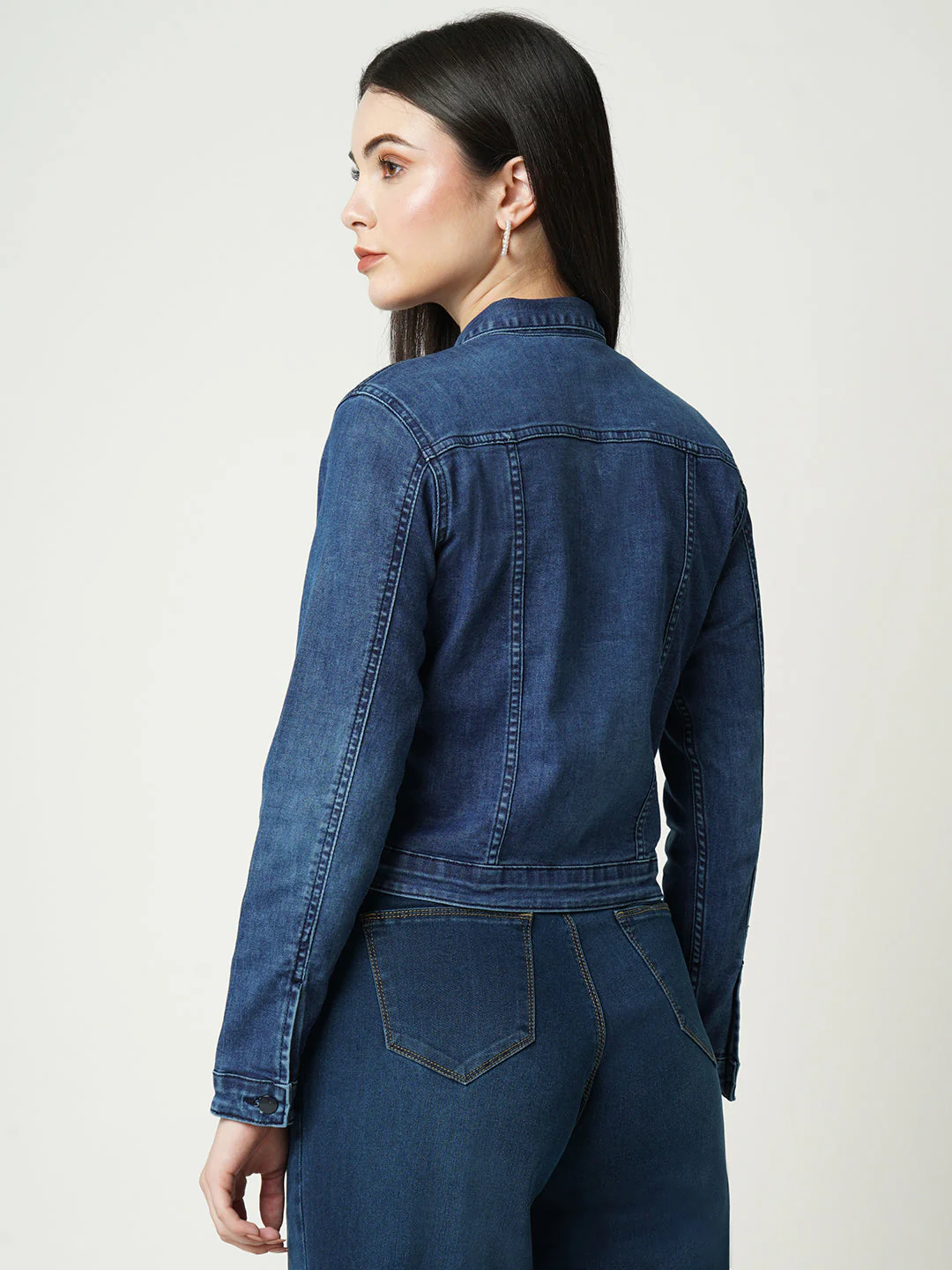 Women Blue Solid Full Length Jacket - Image 3