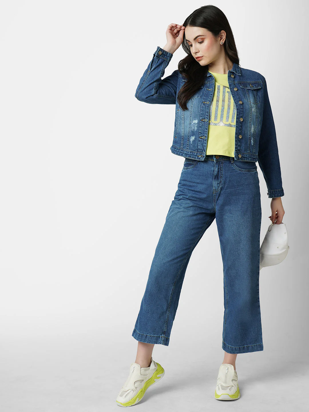 Women Blue Solid Full Length Jacket - Image 2