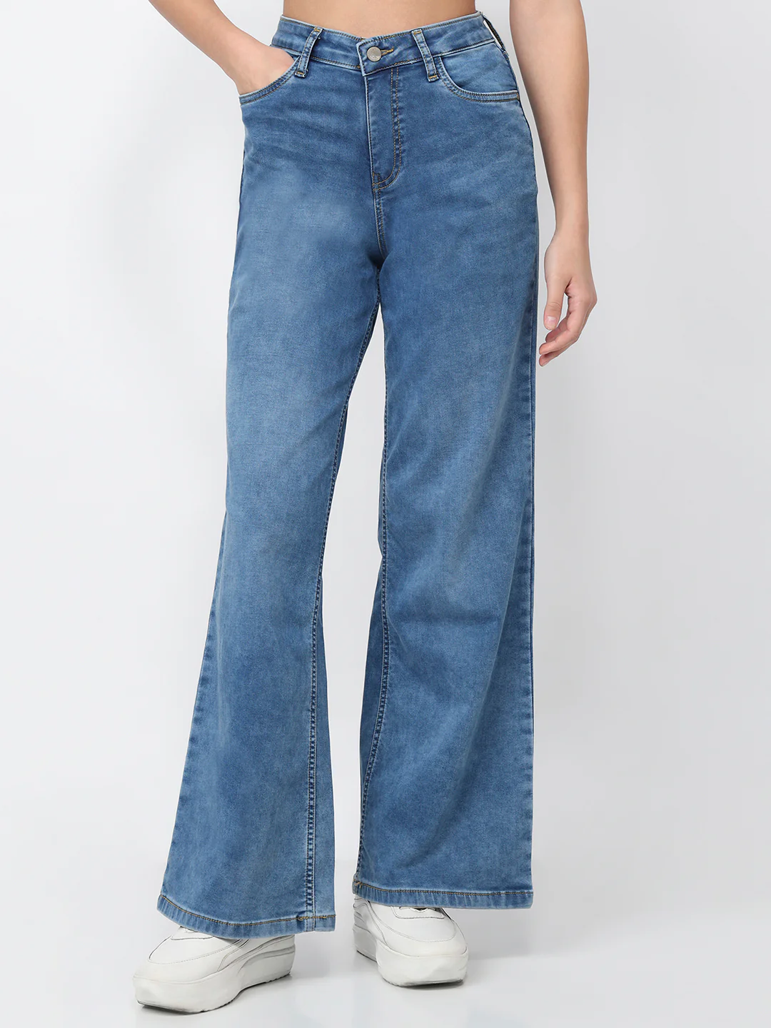 Women Blue Super Wide Leg Jeans - Image 2