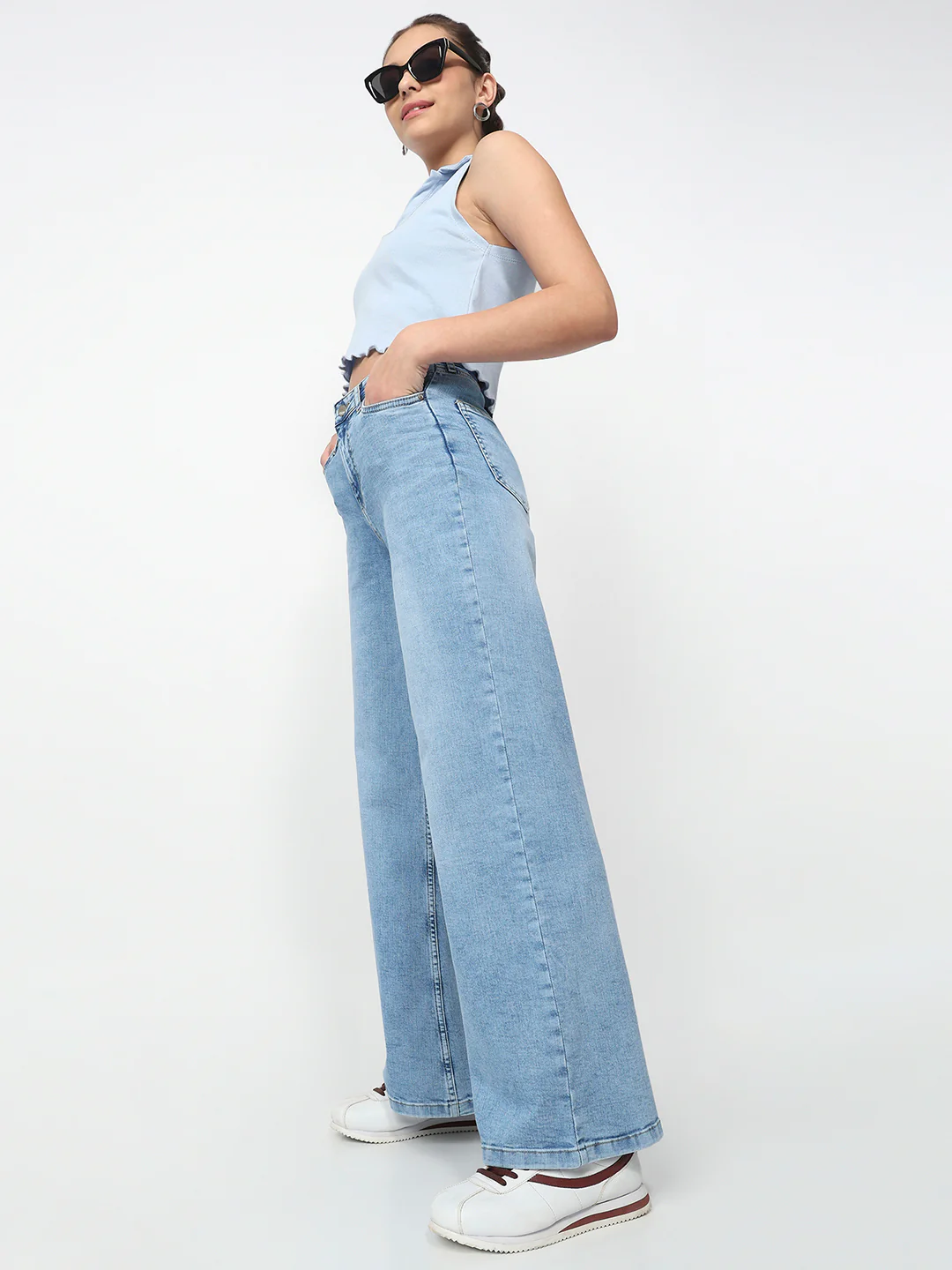 Women Blue Super Wide Leg Jeans