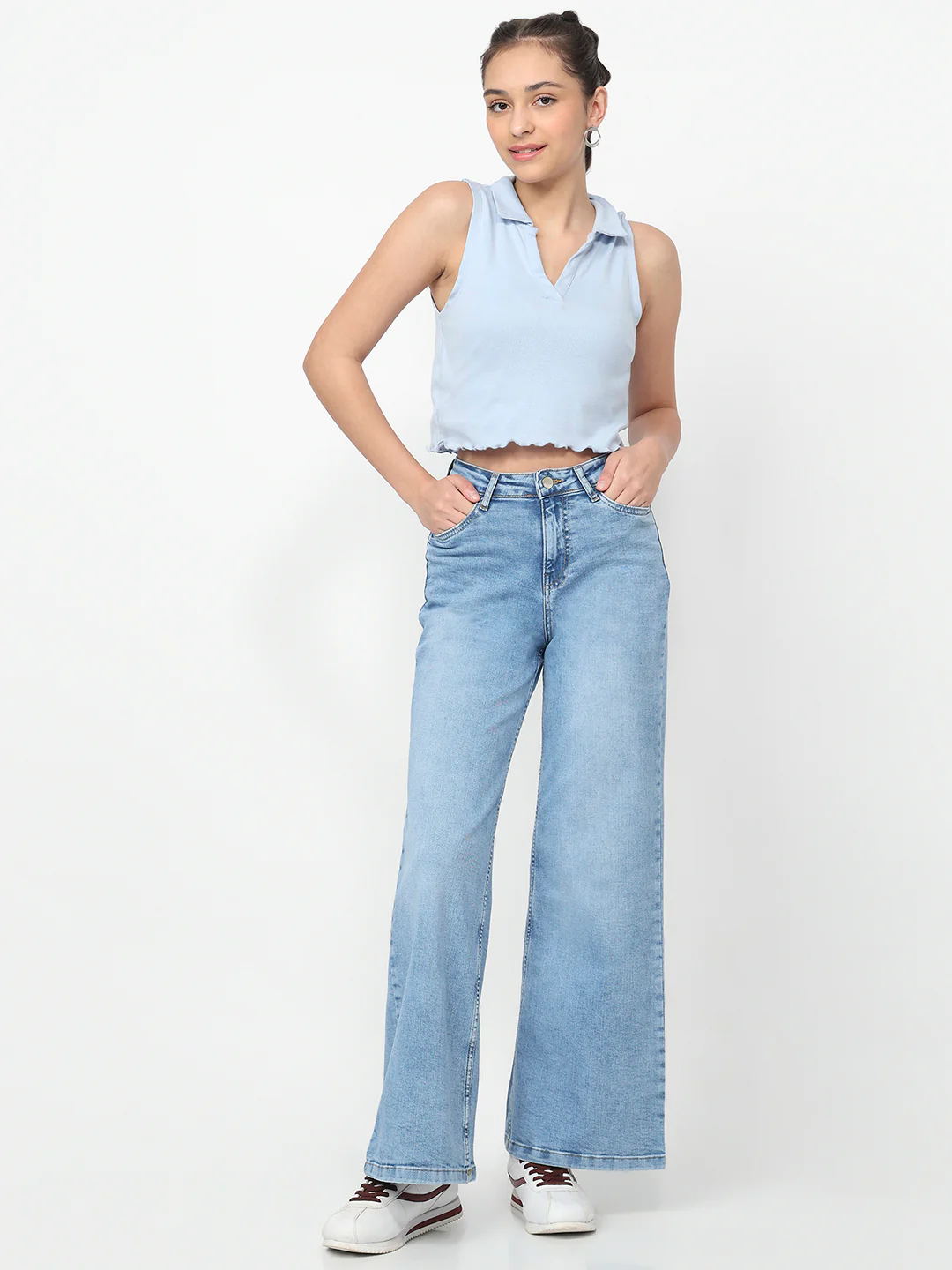 Women Blue Super Wide Leg Jeans - Image 4