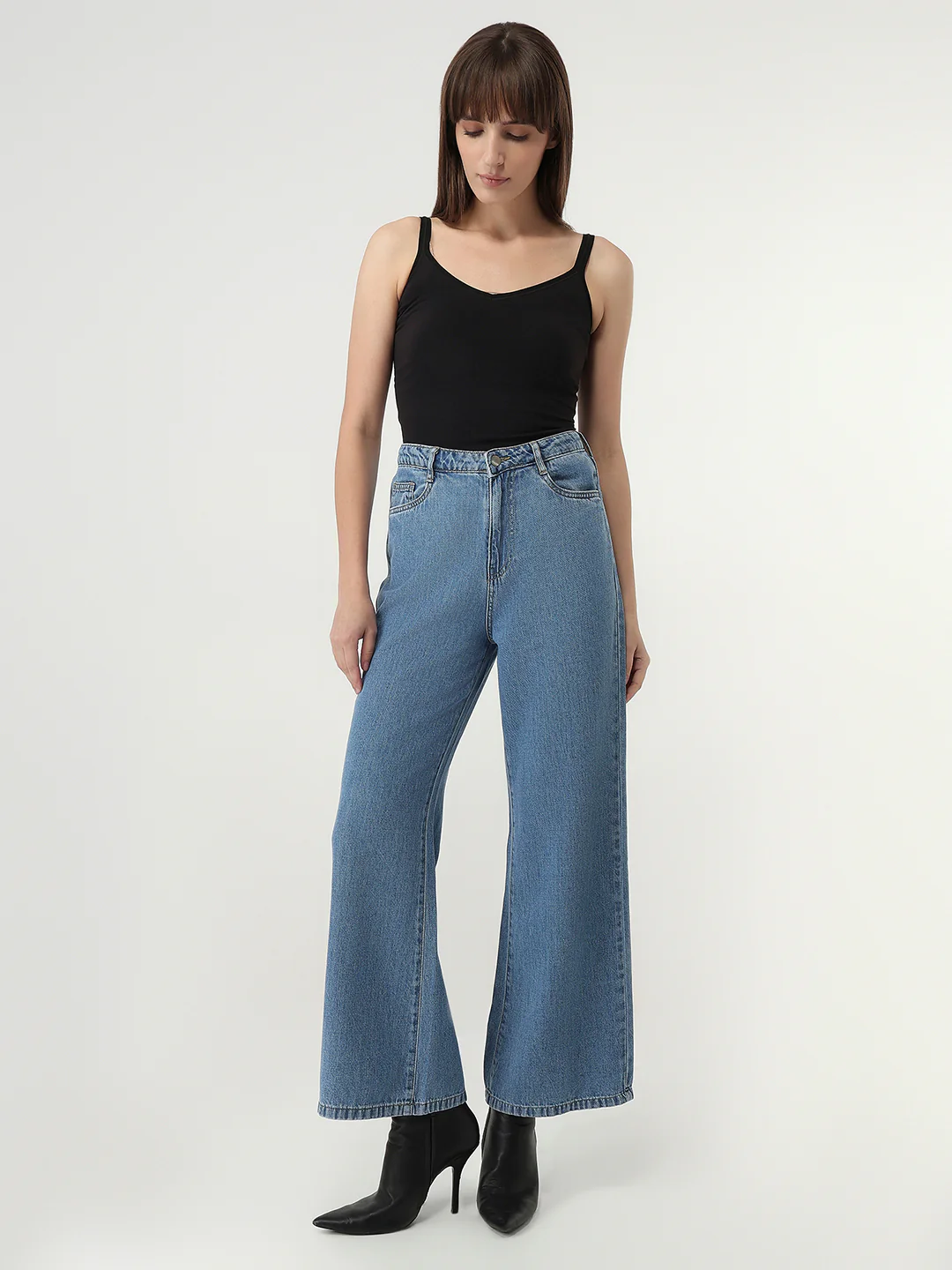 Women Blue Super Wide Leg Jeans - Image 4