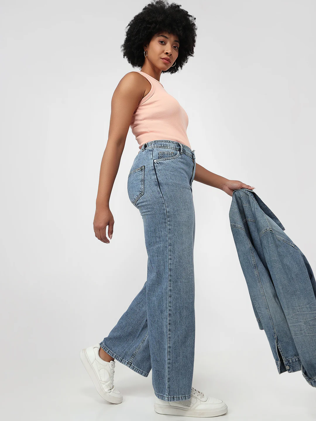 Women Blue Super Wide Leg Jeans