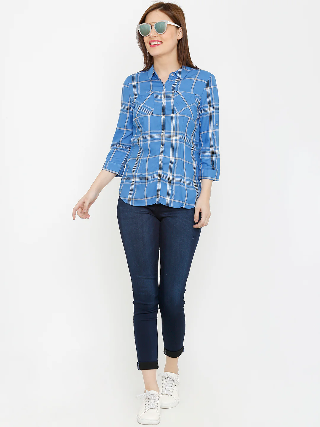 Women Blue/White Checks Shirt