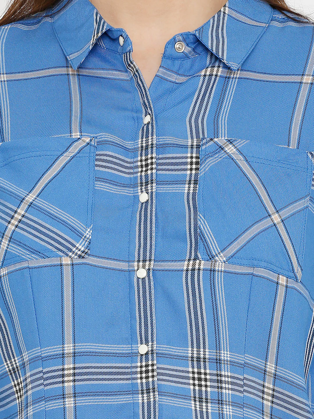Women Blue/White Checks Shirt - Image 4