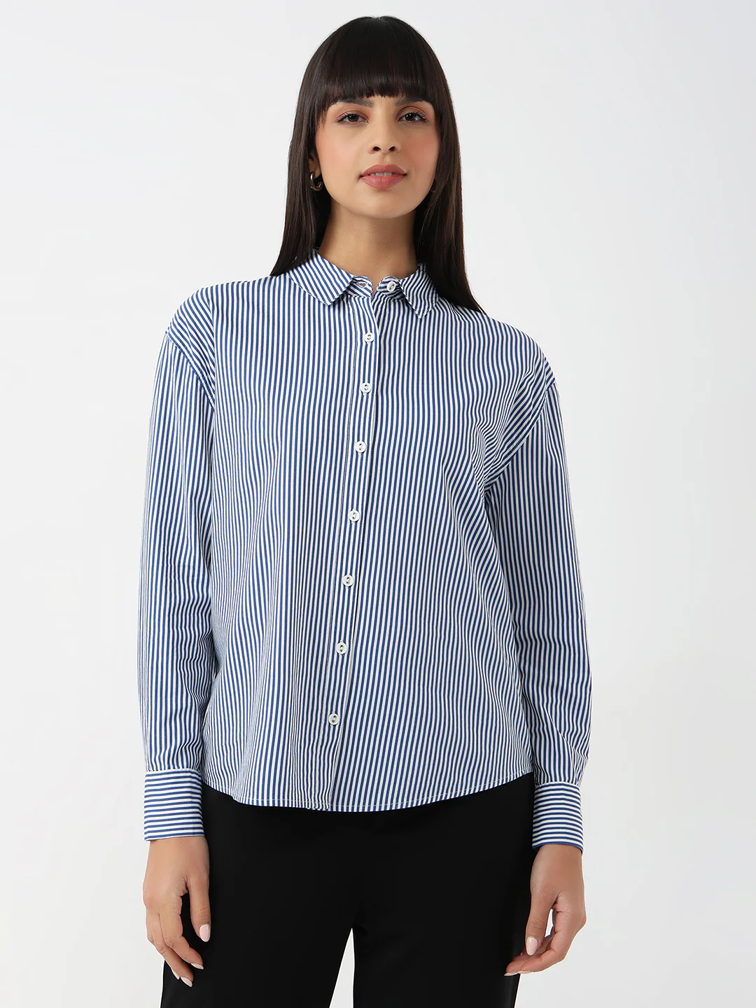 Women Blue/White Oversize Shirt - Image 2