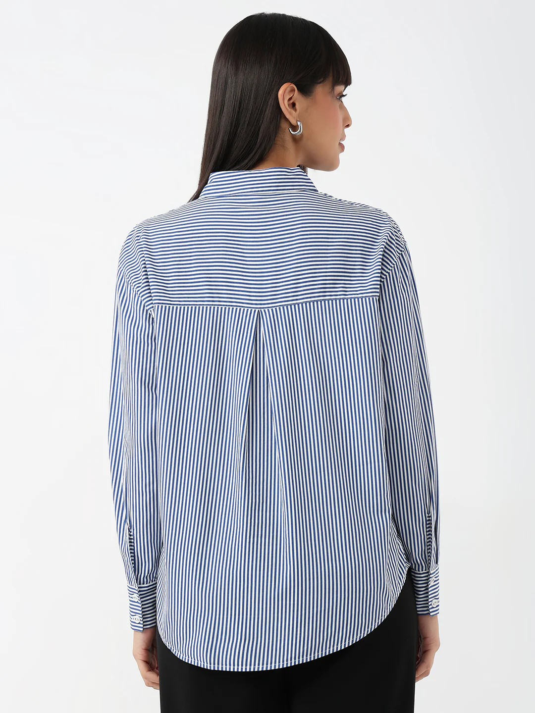 Women Blue/White Oversize Shirt - Image 3