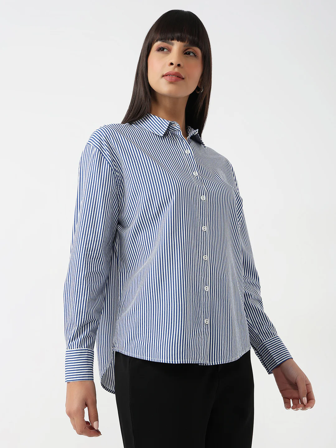 Women Blue/White Oversize Shirt - Image 4