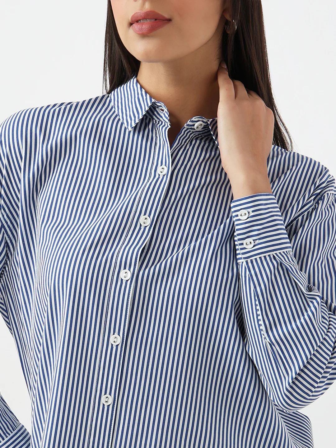 Women Blue/White Oversize Shirt - Image 5