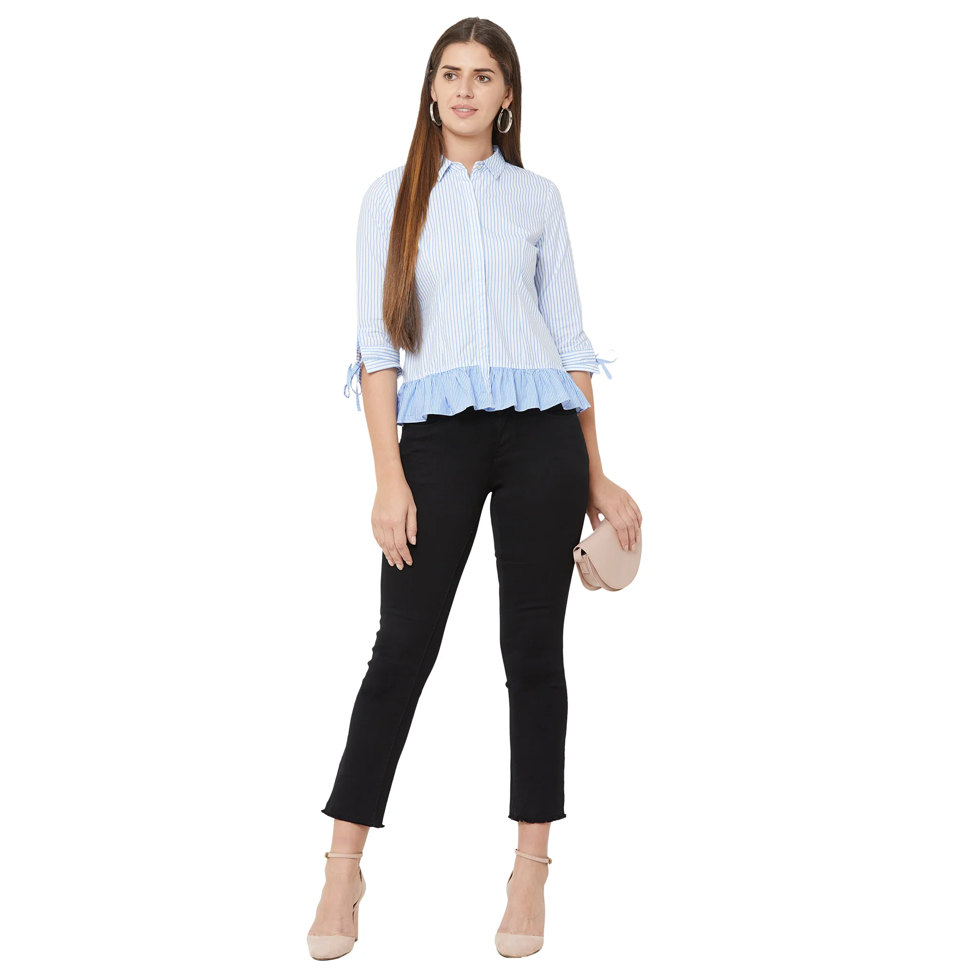 Women Blue/White Peplum Shirt
